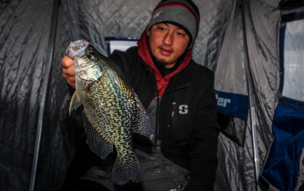 Bluegill Through the Thick Winter Ice using Superworms, Jigs, and